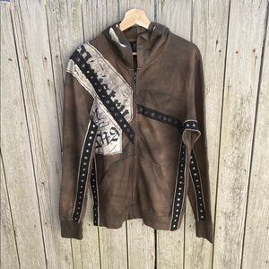 Y2K Salvage Brown and Black Distressed Patchwork Hoodie